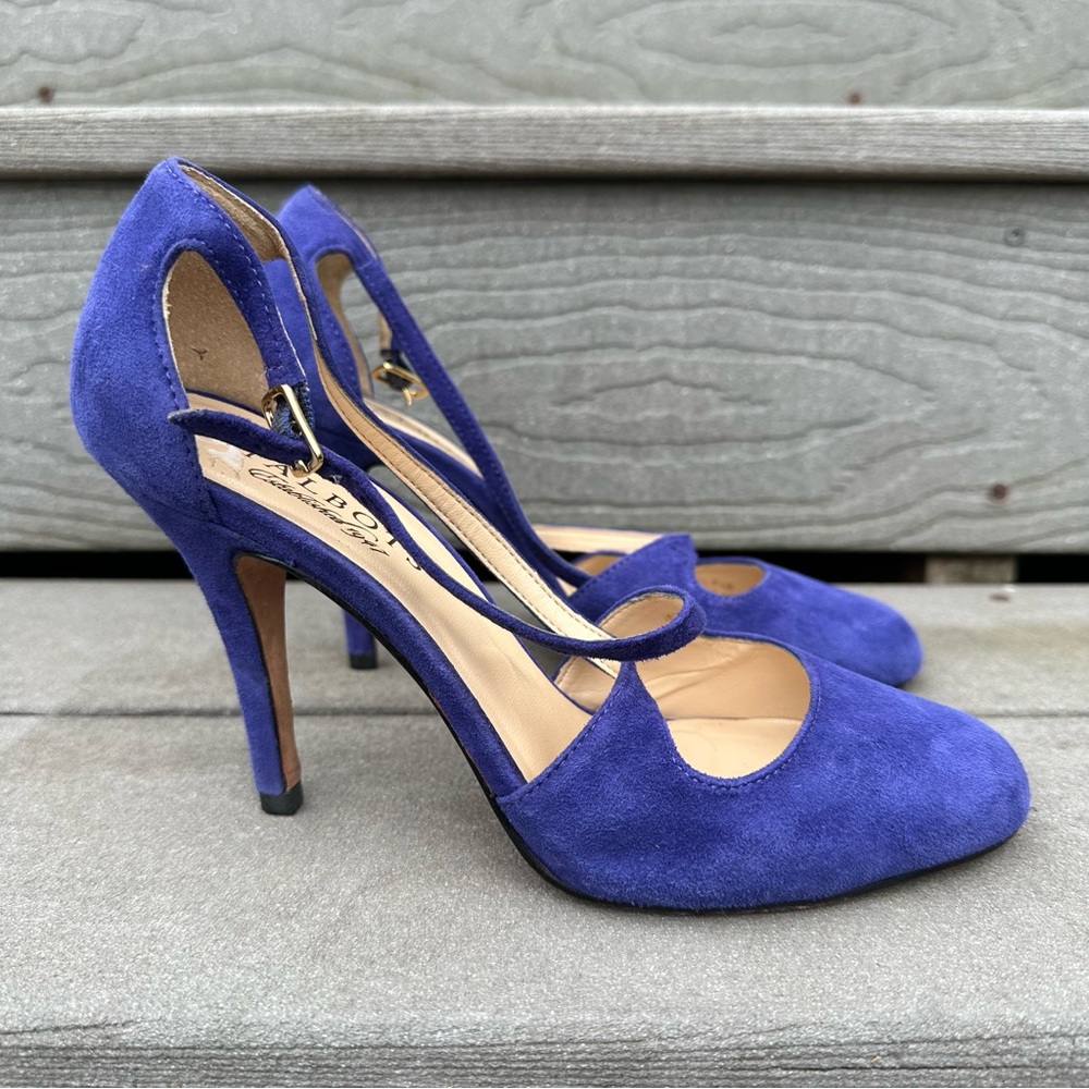Talbots Lusia Leather/Suede 6.5B Radiant Sapphire Criss Cross Buckle Strap Heels